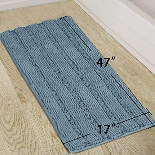Turquoize Bathroom Runner Extra Long Bathroom Rug Blue Chenille Bath Rug Non - Image 5