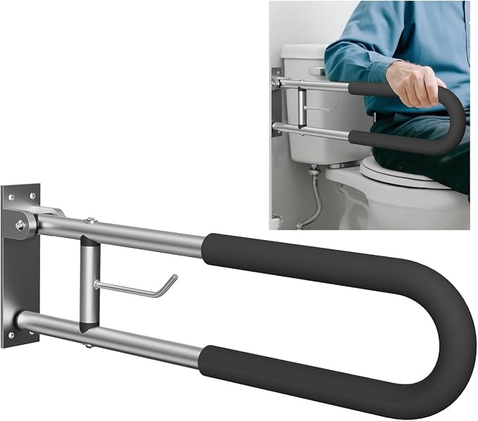 Foldable Toilet Safety Grab Bar, Aluminum Alloy Wall Mounted Handicap Support by BotaBay