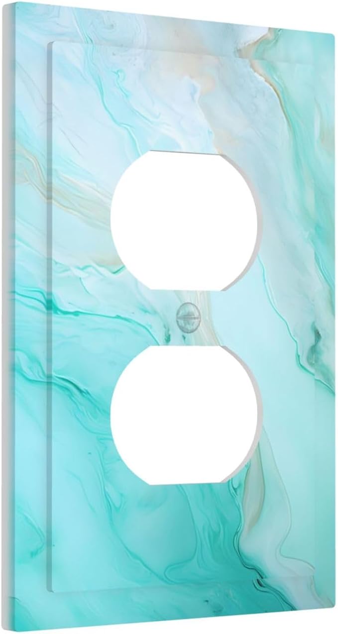 Teal Gold Marbling Turquoise Print Outlet Covers 1 Gang Duplex Light Switch - Image 2