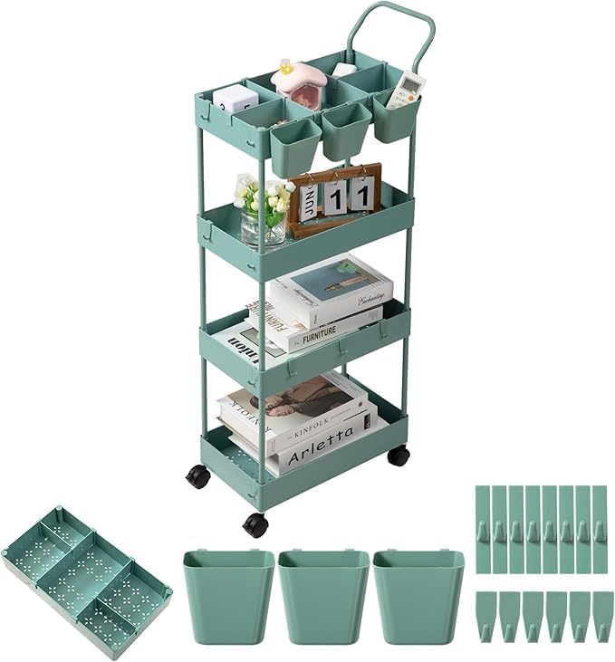 danpinera Slim Storage Cart on Wheels, 4 Tier Narrow Laundry Cart by danpinera