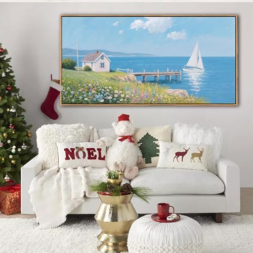 Coastal Pictures for Living Room, Beach Wall Art, Floral Wall Art
