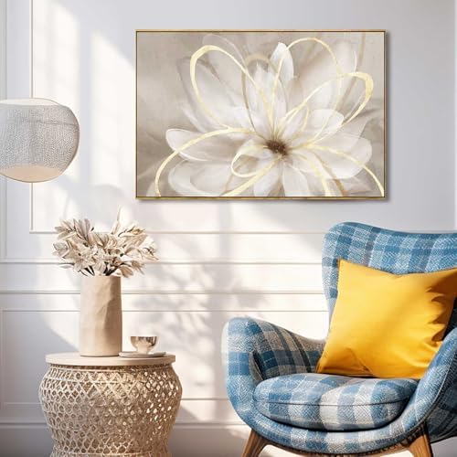 SOUGUAN White Flower Picture Gold Botanical Paintings for Wall