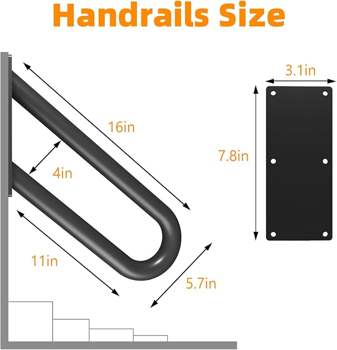 Hand Rails for Outdoor Steps Stair Railing Indoor Rail Metal Heavy Duty - Image 2