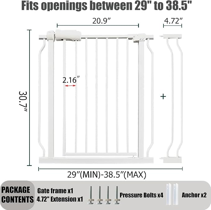 Auto Close Baby & Dog Gate 34-38.5 Inch, Tension Safety Gate Indoor, - Image 2
