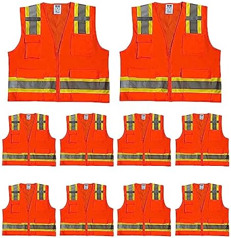 High Visibility Surveyor Vest Solid Front Mesh Back, 10 Pack