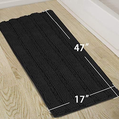 Turquoize Non Slip Black Bathroom Rug Extra Long Chenille Bath Rug 47x17 Super - Image 2