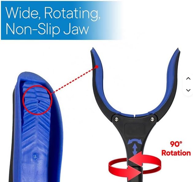 HabNabber Blue Reacher Grabber. 2026 Durable PowerGrip. Wide Jaws, 360 swivel - Image 6