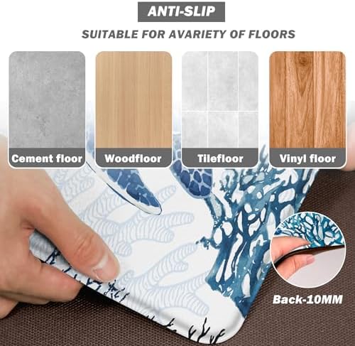 Coastal Beach Kitchen Floor Mat Rugs Nautical Decorative Coral Sea