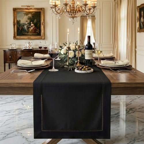 Signature LinenTM by D'Moksha, Black Table Runner 90 Inches Long, 100%