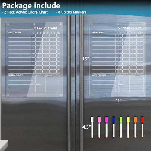 Neatsure Acrylic Magnetic Chore Chart for 2 Kids, Clear Chores Chart