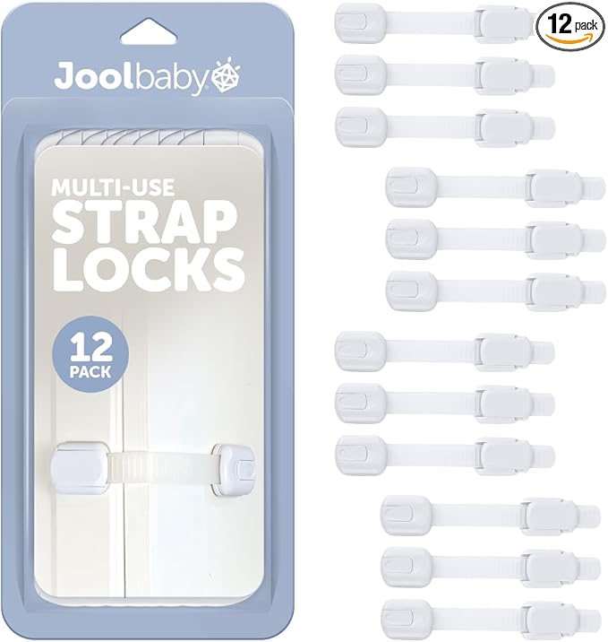 Child Safety Strap Locks Baby Proof Cabinets, Toilet & Trash Cans – 3M Adhesive by JoolBaby