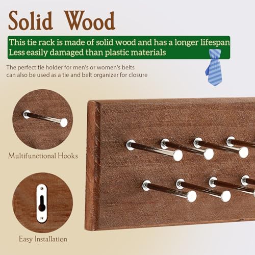 TreeHouse London Tie Rack Organizer – Holds 40 Large Ties – Solid Wood
