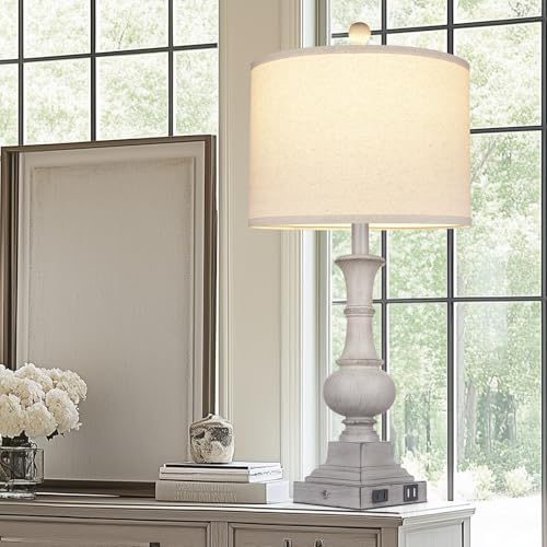 26" Farmhouse Lamp with 2 USB Ports & AC Outlet, Vintage Rustic Touch