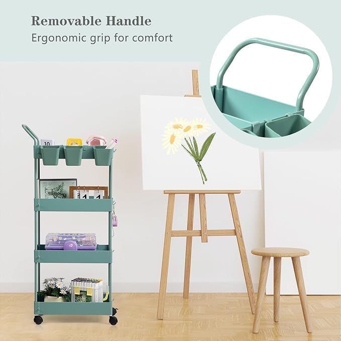 danpinera Slim Storage Cart on Wheels, 4 Tier Narrow Laundry Cart - Image 3