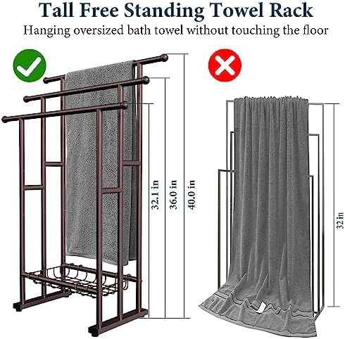 Kayfia 40'' Freestanding 3 Tier Alloy Steel Towel Rack with Storage Basket