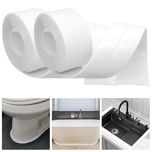 2 Rolls Caulk Tape Self Adhesive, Bathroom Waterproof White Caulking Sealant - Image 9