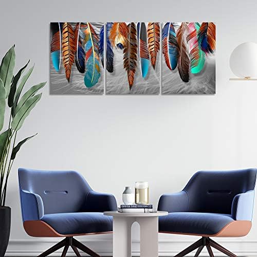 Colorful Feather Poster Prtins Decor Modern Gray Background Picture