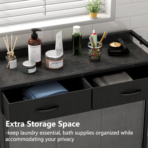 STIKELY Laundry Hamper Laundry Basket with 3 Section Pull-Out Rolling