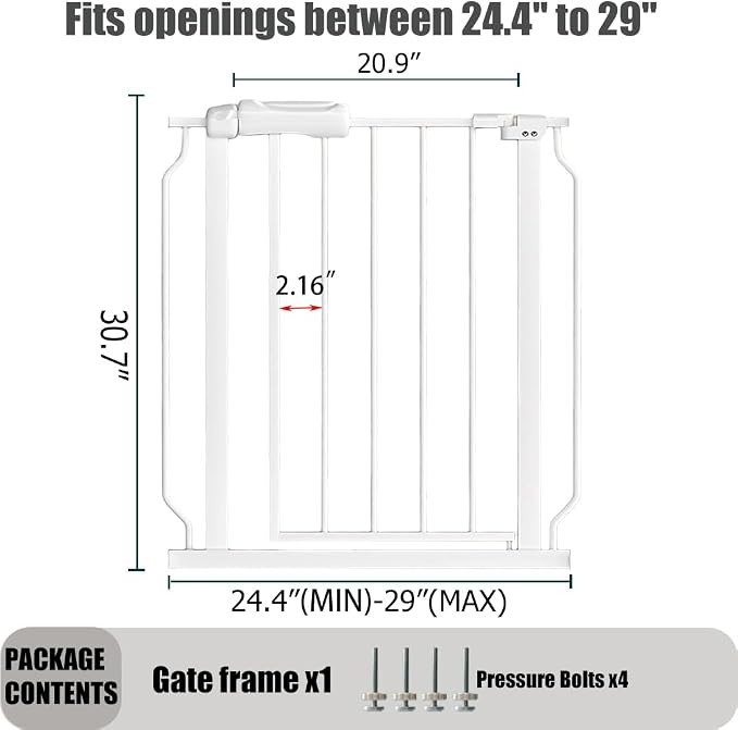 24-29 Inch Narrow Baby Gate, Pressure Mounted No Drilling Dog Gate - Image 2