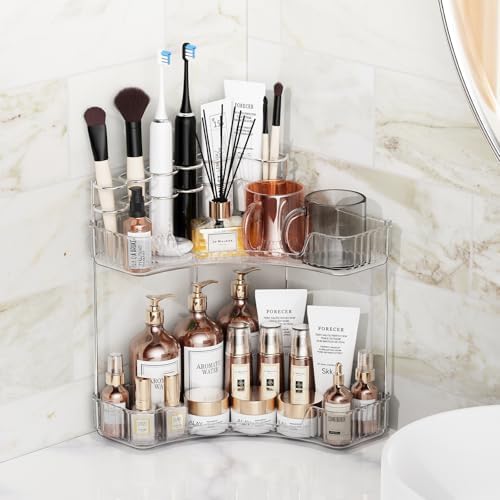 Asayuee 2-Tier Corner Bathroom Counter Organizer with Top Toothbrush