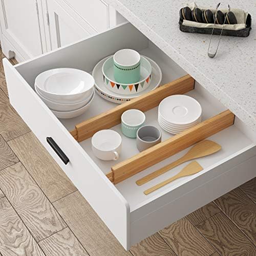 BAMEOS Bamboo Expandable Drawer Dividers – Fits 16.6"–22" Drawers, 2"