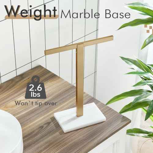 KOKOSIRI Hand Towel Holder Stand Towel Rack with Marble Base for Bathroom Kitchen Vanity Countertop, Champagne Bronze Stainless Steel 15.7'' Height THS0002-SM-CPG