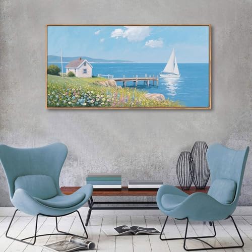 Coastal Pictures for Living Room, Beach Wall Art, Floral Wall Art