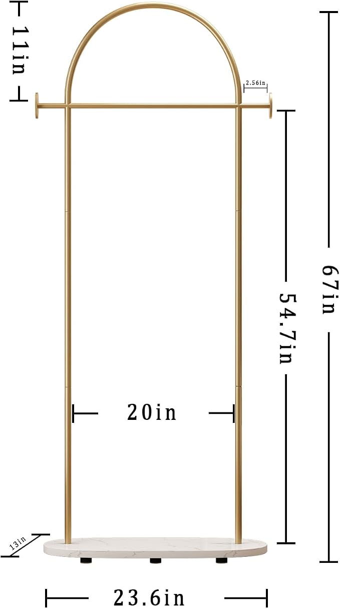 Gold Clothing Rack with Marble Base, Modern Gold Coat Racks Freestanding with 2 - Image 3