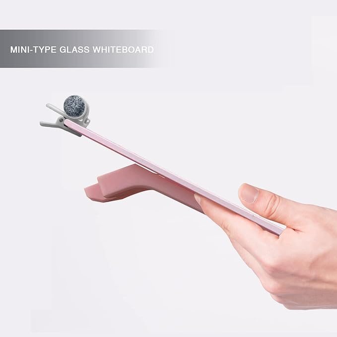 Pink Mini Desktop Pure Glass Whiteboard, Small Slope Slick Desk Whiteboard Glass - Field & Grace