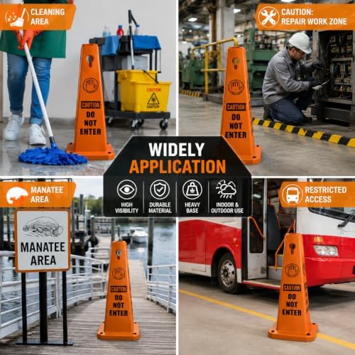 BESEA 8 Pack Orange Safety Cones Caution DO NOT Enter Sign 4-Sided