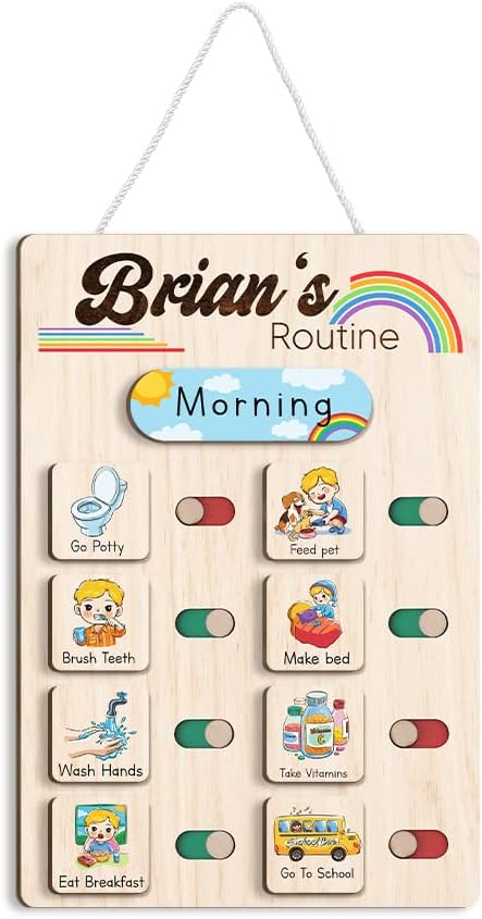 Wooden Chore Chart for Kids Visual Schedule, Routine Chart for Kids, Morning by TinyKidz