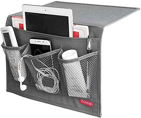 Bedside Caddy, Table Cabinet Storage Organizer, 4 Pockets (Grey)