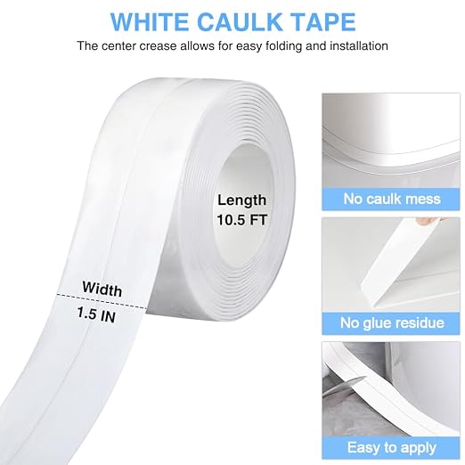 2 Rolls Caulk Tape Self Adhesive, Bathroom Waterproof White Caulking Sealant - Image 2
