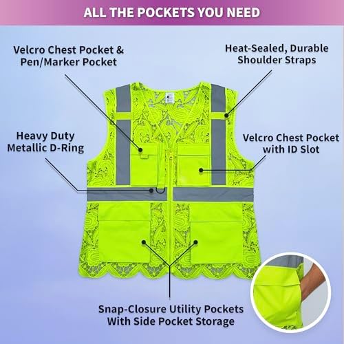 Lace Safety Vest for Women - ANSI Class 2 High Vis Construction