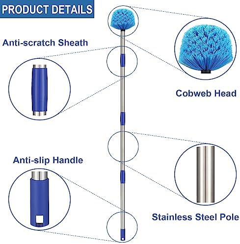 Cobweb Duster with Pole, 4ft Stainless Steel Pole Cobweb Brush with