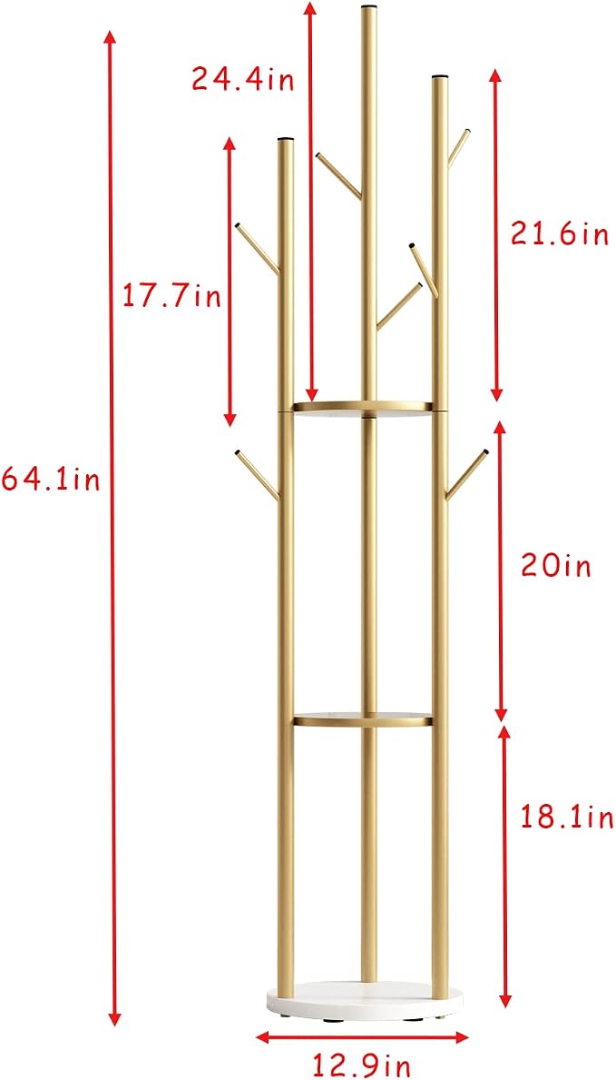 Metal Gold Coat Racks Freestanding, Coat Hanger Stand, Hall Tree Rack - Image 4
