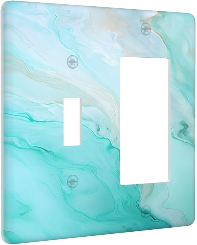 Teal Gold Marbling Turquoise Print Outlet Covers 1 Toggle 1 Rocker Combination - Image 2