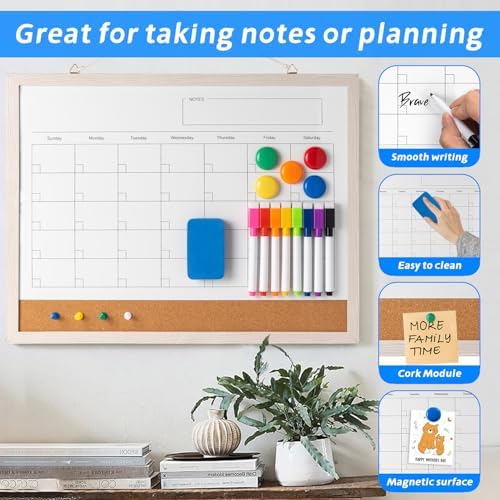 Dry Erase Calendar Whiteboard, 17" x 13" Magnetic Whiteboard Cork