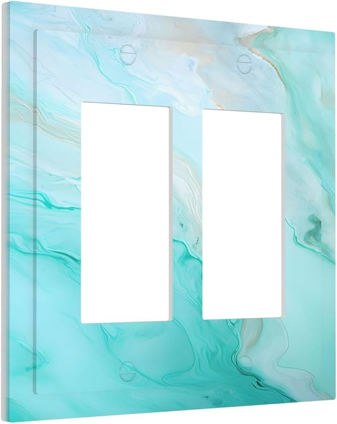 Teal Gold Marbling Turquoise Print Decorative Outlet Covers 2 Gang Double GFCI - Image 2