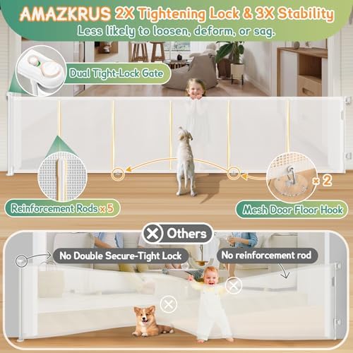 Retractable Baby Gates Extra Wide 150" × 34" Tall for Large Opening
