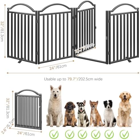 BHG Metal No-Assembly Freestanding Dog Gate with Door Walk Through