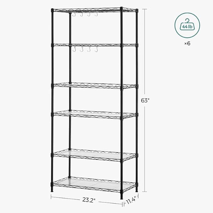 SONGMICS 6-Tier Storage Shelves, Wire Shelving Unit, Kitchen Metal Shelves - Image 3