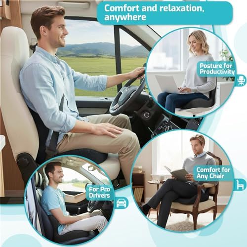 Trucker Seat Cushion, 3" Thick Car Seat Cushions with Lumbar Support