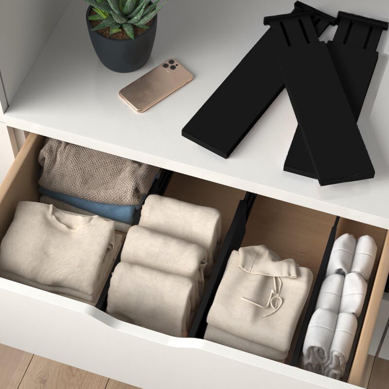 6 Pack Black Drawer Dividers - 6 Inch High for Deep Drawers