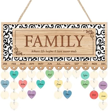 KAlRNE Family Birthday Reminder Board,Birthday Calendar Hanging Wooden