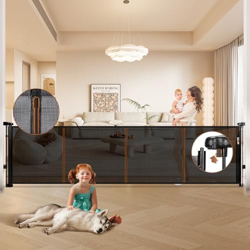 120" Retractable Baby Gate Extra Wide, 41" Tall Retractable Dog Gate
