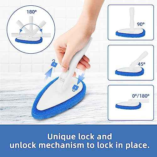 Qaestfy Shower Bathtub Tub Tile Scrubber Cleaning Brush with 51'' Handle, 5 Non-Scratch Scouring Pads, Adjustable Long Handled Scrub Brush for Cleaning Shower Bathroom Vessel Sinks Toilet Wall Floor