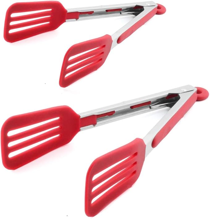 Cooking Tongs 9 inches and 12 inches Stainless Steel Kitchen Silicone Serving by Staruby