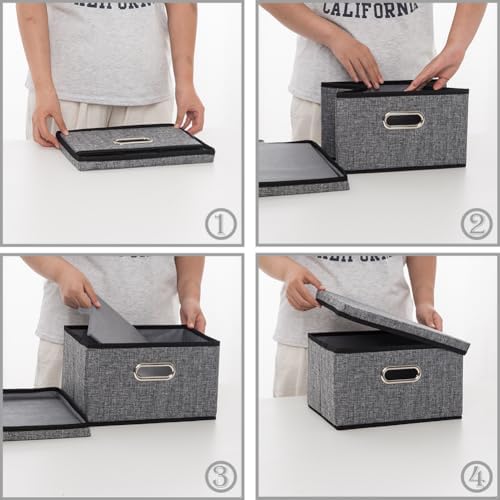 PRANDOM Storage Bins with Lids [3-Pack] Linen Fabric Foldable Storage