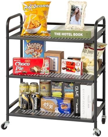 HDANI 3 Tier Metal Rolling Heavy Cart Supports 40 Lbs Per Tier,Mesh
